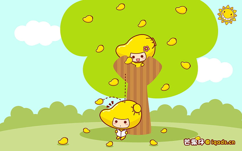 árbol frutal de mango, árbol de dibujos animados fondo de pantalla