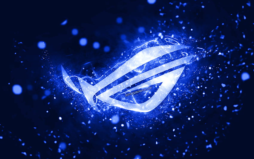 Rog logo blu scuro, luci al neon blu scuro, Republic Of Gamers, creativo, astratto blu scuro, logo Rog, logo Republic Of Gamers, Rog Sfondo HD