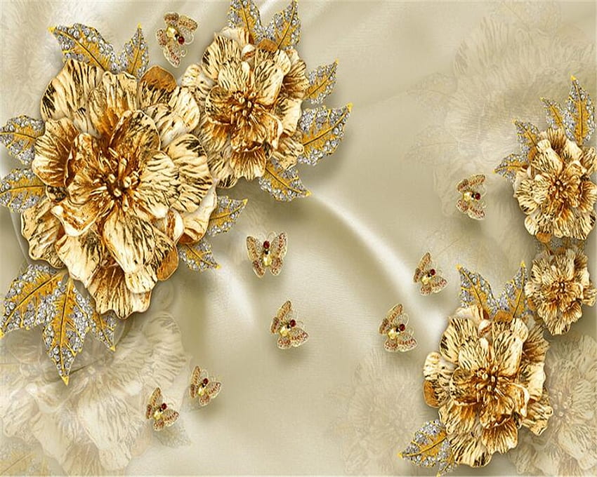 Beibehang Custom gray European luxury gold diamond flowers silk jewelry background wall home improvement 3D . custom . 3D gray HD wallpaper