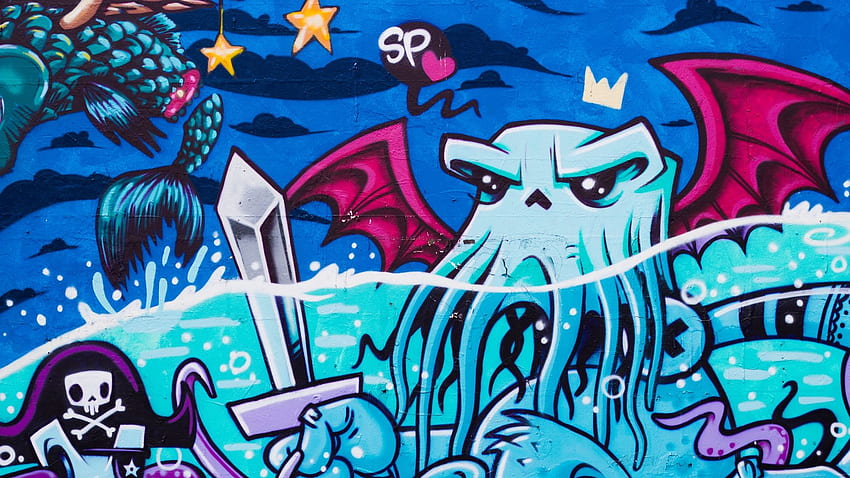 graffiti, octopus, street art full HD wallpaper