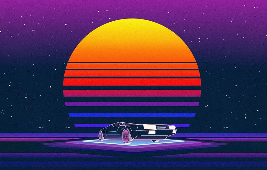 The sun, Music, Machine, Star, Style, Background, 80s, Style, Neon, Illustration, 80's, Synth, Retrowave, Synthwave, New Retro Wave, Futuresynth for , section музыка papel de parede HD