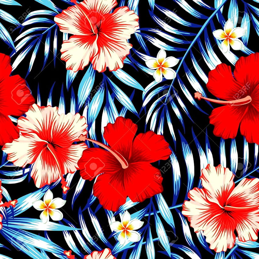 ハワイの花の背景、赤いハワイアン プリント HD電話の壁紙