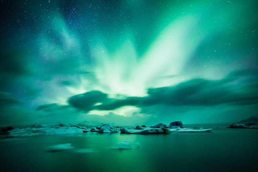 Naturaleza, Hielo, Horizonte, Lago, Aurora boreal, Aurora boreal, Aurora, Islandia fondo de pantalla