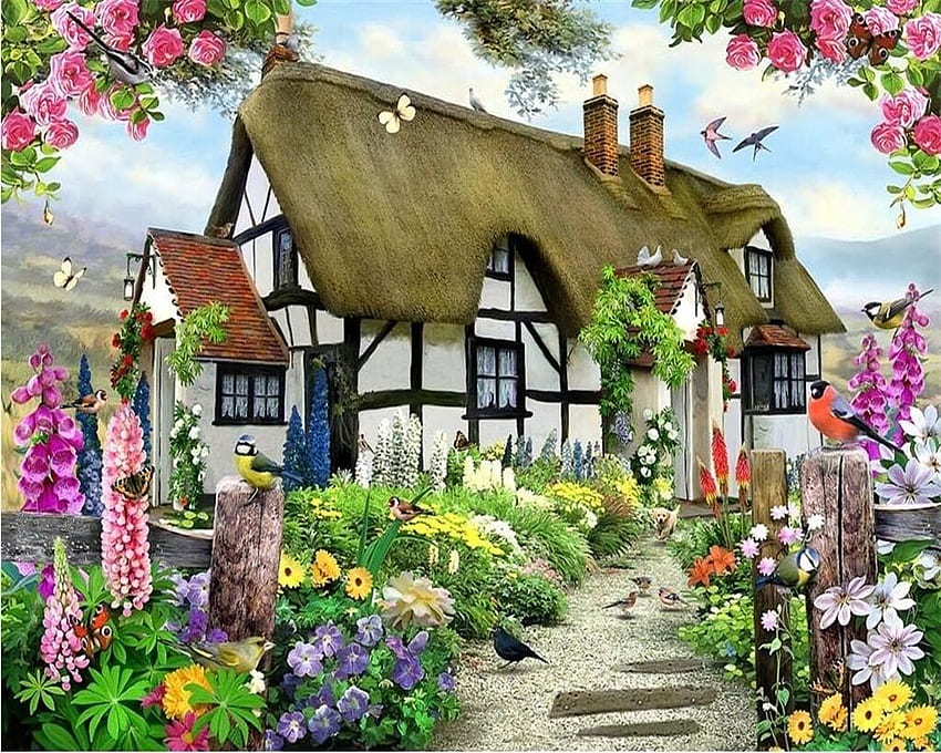 Beibehang Custom Gorgeous Pastoral English Country Cottage Rose Garden Habitación infantil TV telón de mural 3D. . - AliExpress fondo de pantalla