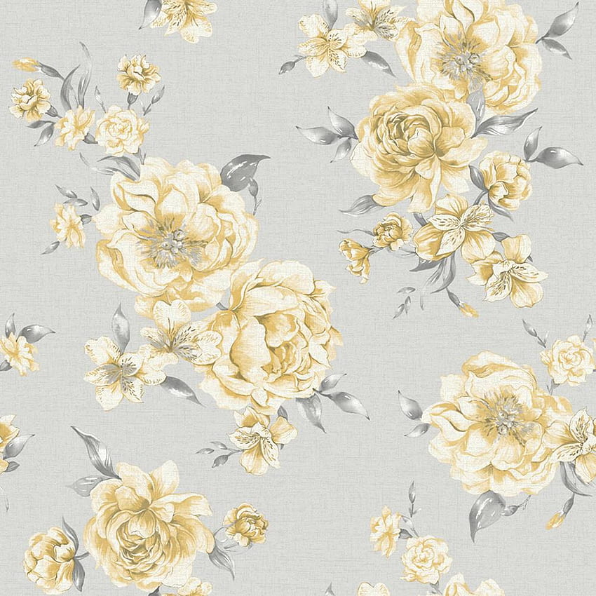 Peony Yellow Light Grey Floral Roses Flowers Painterly Holden Decor 5022976128316 HD phone wallpaper