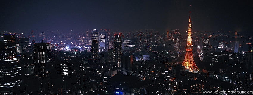 東京、日本、都市、夜、ライト。 背景、日本デュアルモニター 高画質の壁紙