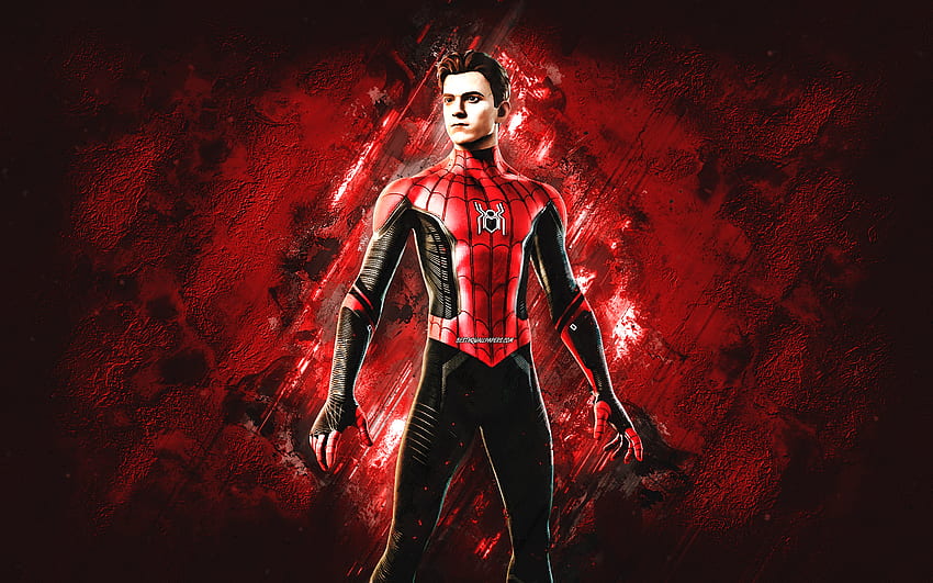 Fortnite No Way Home Spider-Man Skin, Fortnite, main characters, red stone background, No Way Home Spider-Man, Fortnite skins, No Way Home Spider-Man Skin, No Way Home Spider-Man Fortnite, Fortnite characters HD wallpaper