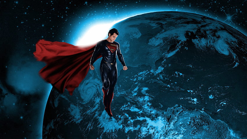 Superman, blue, man, earth, planet, fantasy, comics, movie, red HD wallpaper