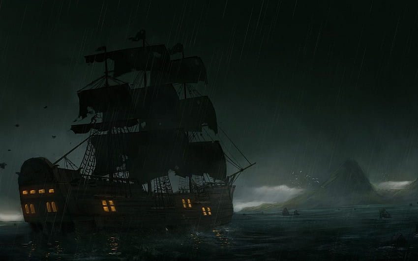 Pirates and Ships. Jollier Roger Cove, Ships at Night HD wallpaper