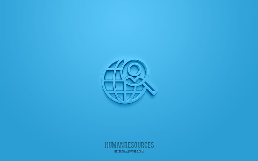 Human Resources 3d icon, blue background, 3d symbols, Human Resources, business icons, 3d icons, Human Resources sign, business 3d icons HD wallpaper