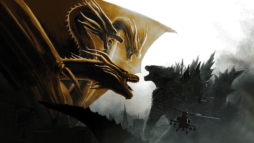 ก็อดซิลล่าปะทะคิงกิโดร่า ใน Godzilla King, Godzilla Dragon วอลล์เปเปอร์ HD