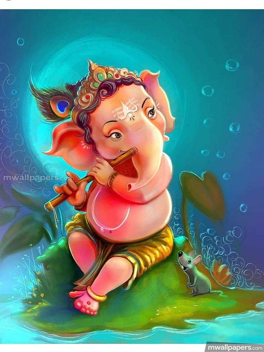 Cute Lord Ganesha Digitally Printed Wallpaper – DecorGlance