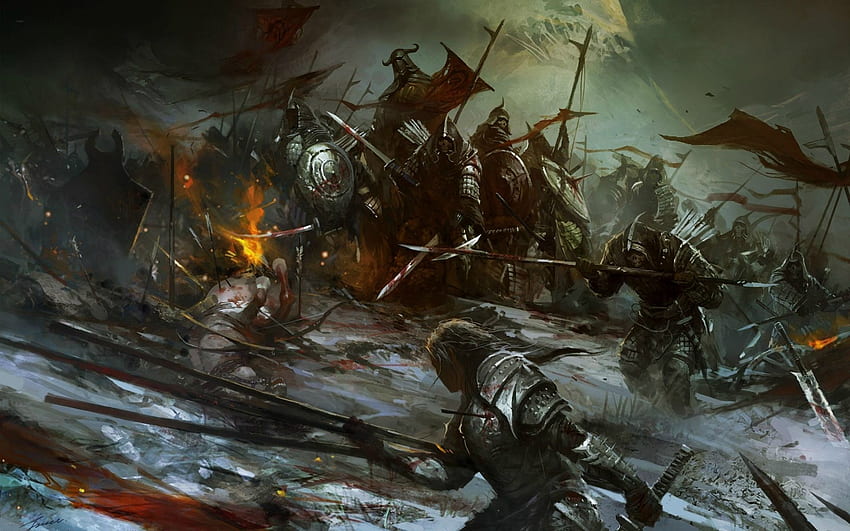 Fantasy art horses battle warriors war knights armor weapons sword, Army Battle HD wallpaper