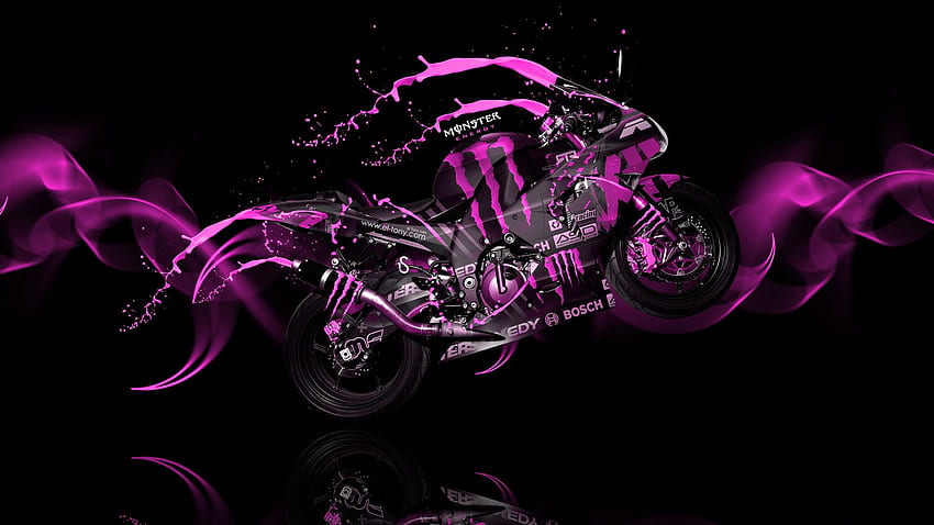 Monster Energy Moto Kawasaki Side Live Colours Bike 2014, Pink Energy HD тапет