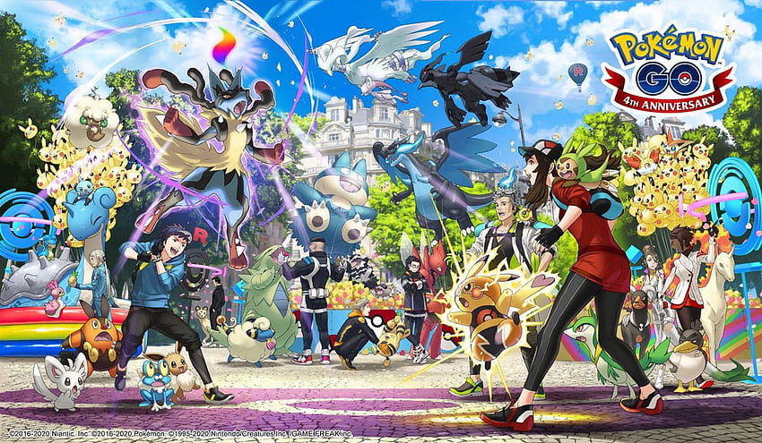 Mega Evolution and Gen 6 starters featured in 4th Anniversary promo poster. Pokemon GO Hub HD wallpaper