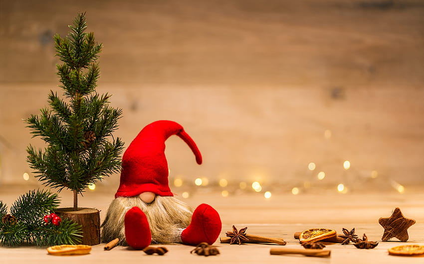 gnome, xmax tree, feliz ano novo, feliz natal, decorações roxas, árvore de natal, natal, ano novo, decorações de natal para com resolução. Alta qualidade, gnomo de natal papel de parede HD