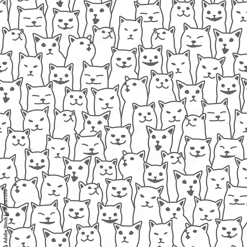 고양이 새끼 고양이 품종 낙서 벡터 원활한 패턴 격리 배경 흰색 스톡 벡터 HD 전화 배경 화면