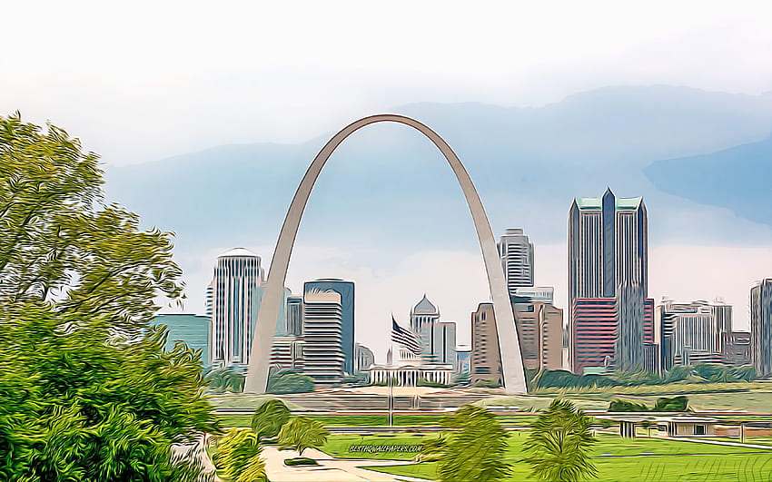 Gateway Arch, , paisajes urbanos abstractos, arte vectorial, monumentos americanos, creativo, atracciones turísticas americanas, Saint Louis, Missouri, EE.UU., América fondo de pantalla