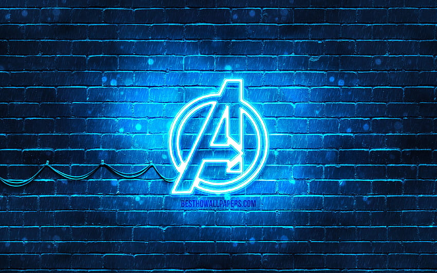 Avengers blue logo, , blue brickwall, Avengers logo, superheroes, Avengers neon logo, Avengers for with resolution . High Quality HD wallpaper
