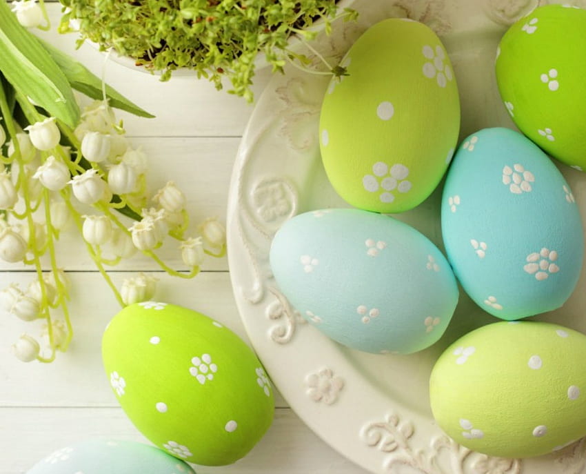 Paskalya yumurtaları, çiçekler, Paskalya, boyalı, yumurtalar HD duvar kağıdı
