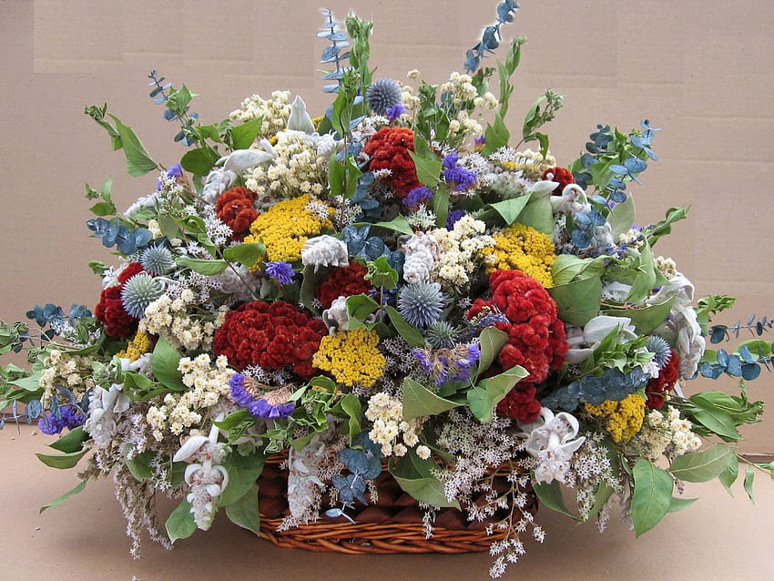 Flowers, Gorgeous, Chic, Basket, Composition HD wallpaper