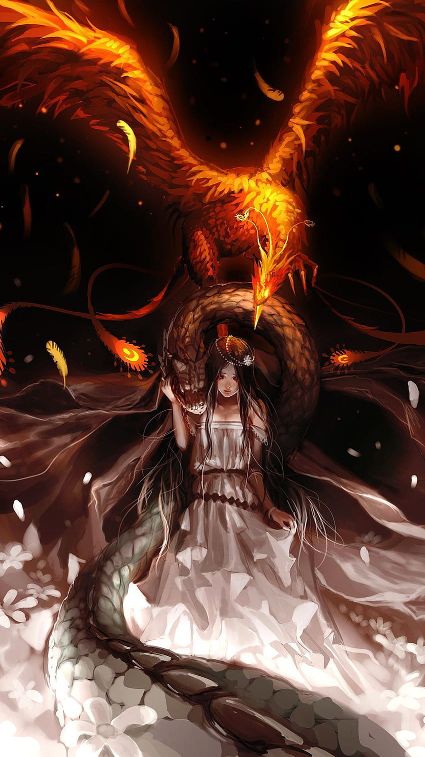 Cute Anime Manga Girl with Orange Hair and a Phoenix Illustration  Generative Ai Stock Illustration - Illustration of style, background:  274854208