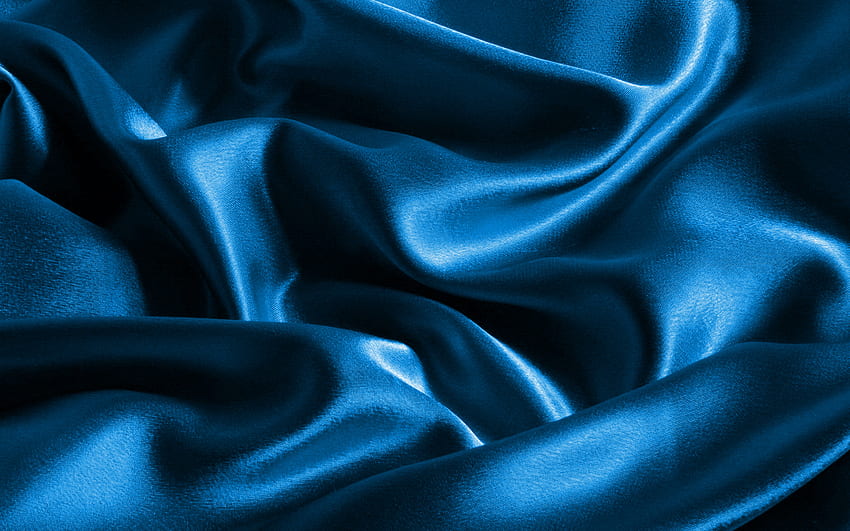 син сатенен фон, макро, синя копринена текстура, вълнона тъканна текстура, коприна, син сатен, тъканни текстури, сатен, копринени текстури, синя текстура на плат, синя сатенена текстура, син плат фон за с HD тапет