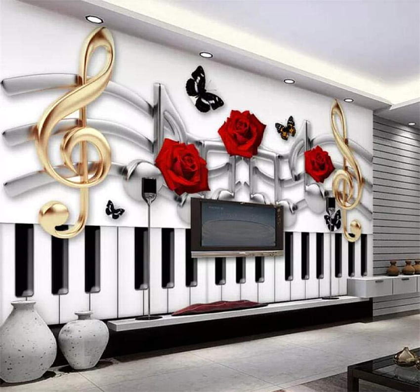 YCRY 3D Gitara Rock Brick Wall Music Trend Bar Foto Dekoracja ścienna Plakat Drukuj Nowoczesne dekoracyjne malowidła ścienne cm: Baby, Piano Bar Tapeta HD
