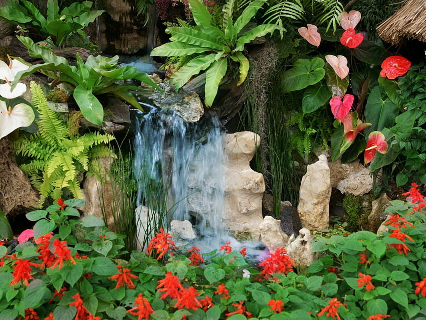HAWAIIAN GARDEN, Gärten, Landschaften, Hawaii, Springbrunnen, Natur, Blumen, Park HD-Hintergrundbild
