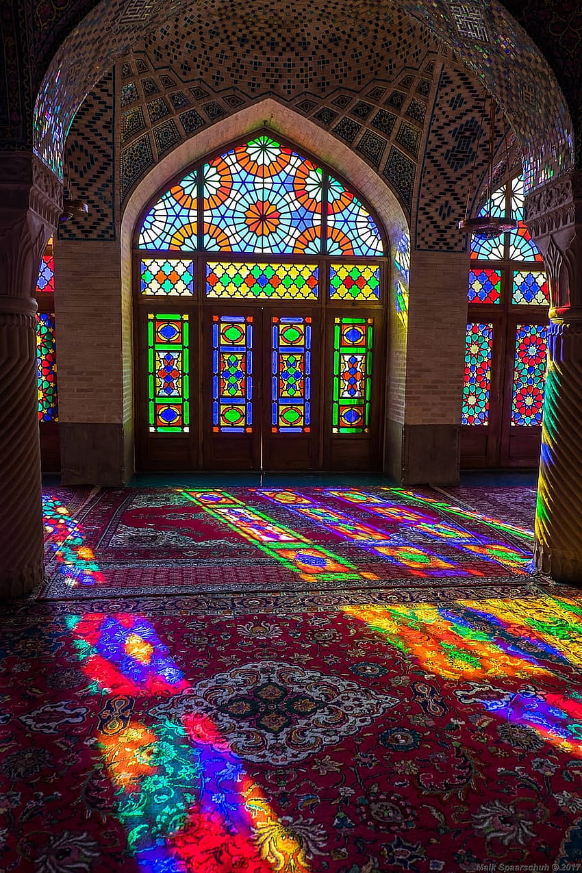 : 나시르 알 물크 모스크, 쉬라즈, 이란, 태양 HD 전화 배경 화면