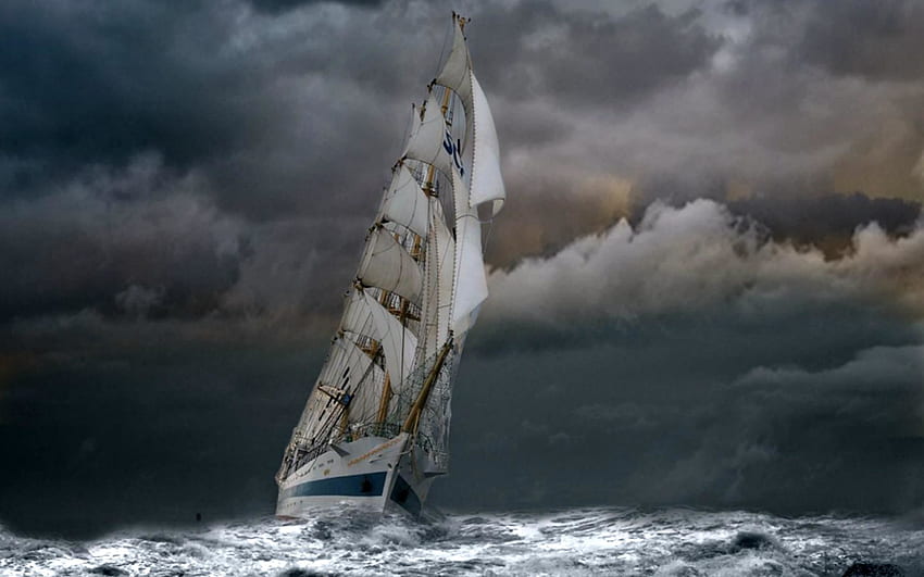 Vehicles - Sailing Ship Vehicle Sailboat Ship Storm Wave Ocean Cloud HD wallpaper