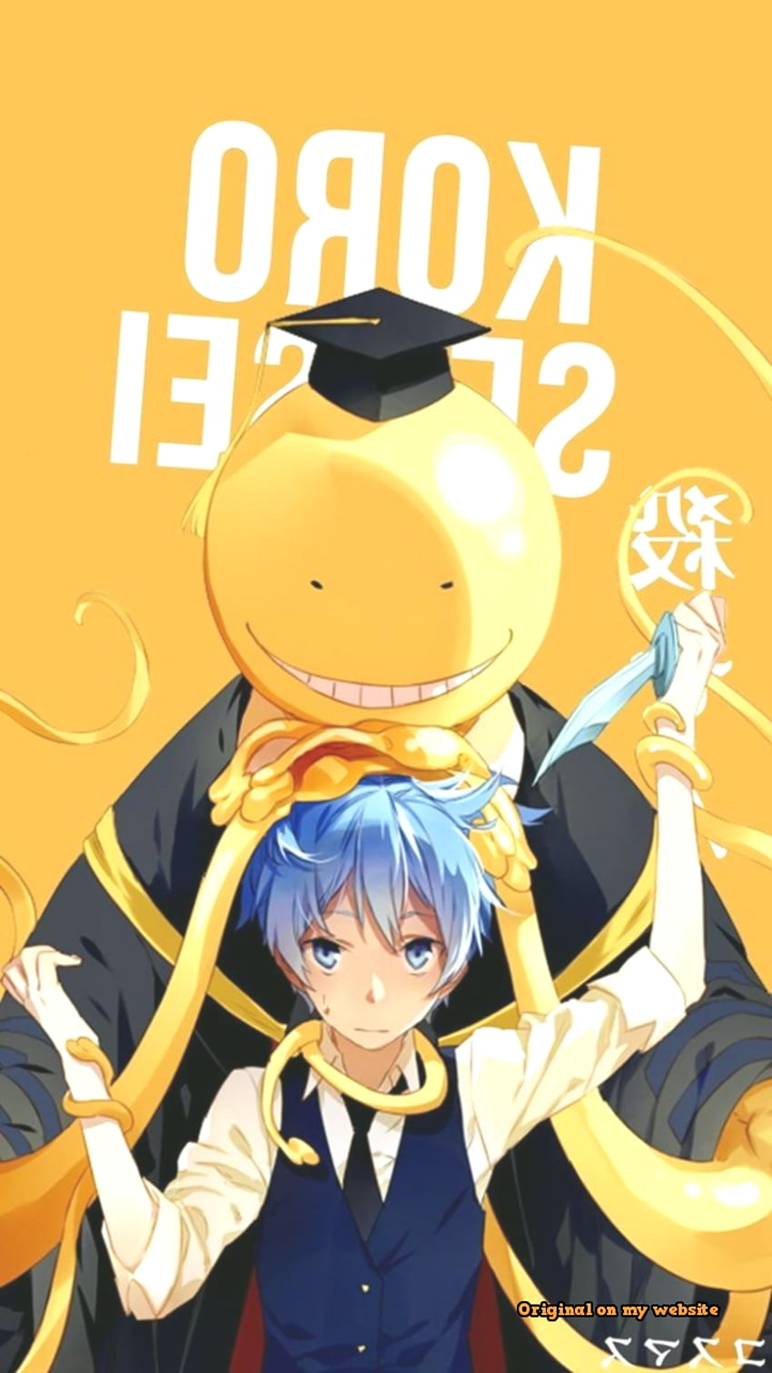 koro sensei , cartoon, anime, illustration, uniform, fiction, cg artwork, Koro Sensei Phone HD phone wallpaper