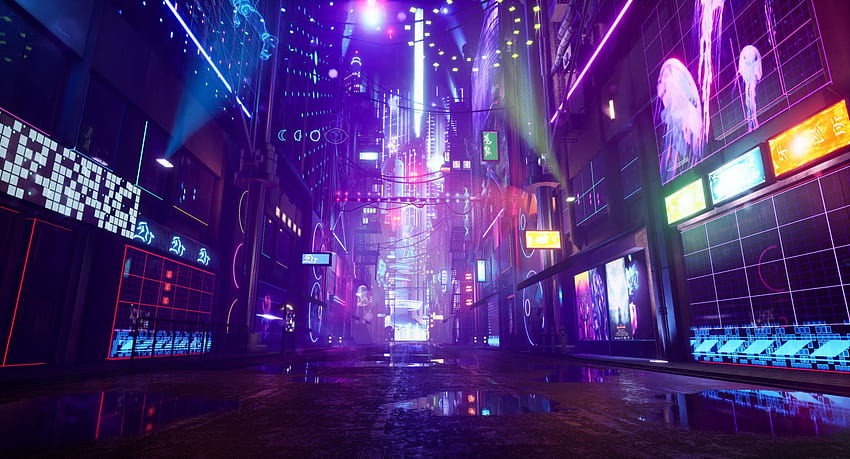 von Sci Fi, Cyberpunk, Straßenhintergrund & HD-Hintergrundbild