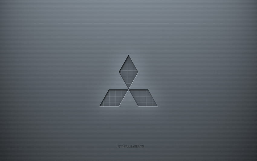 Logo Mitsubishi, szare tło kreatywne, emblemat Mitsubishi, tekstura szarego papieru, Mitsubishi, szare tło, logo Mitsubishi 3d Tapeta HD