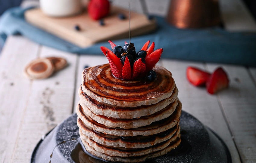 honey, food, background, blur, sweet, dessert, berries, breakfast, pancakes for , section еда HD wallpaper