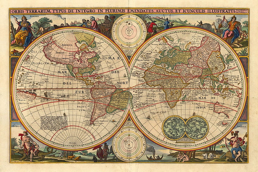 Книги със стари карти The World Map Antique World Old Map Manhattan, Ancient Map HD тапет
