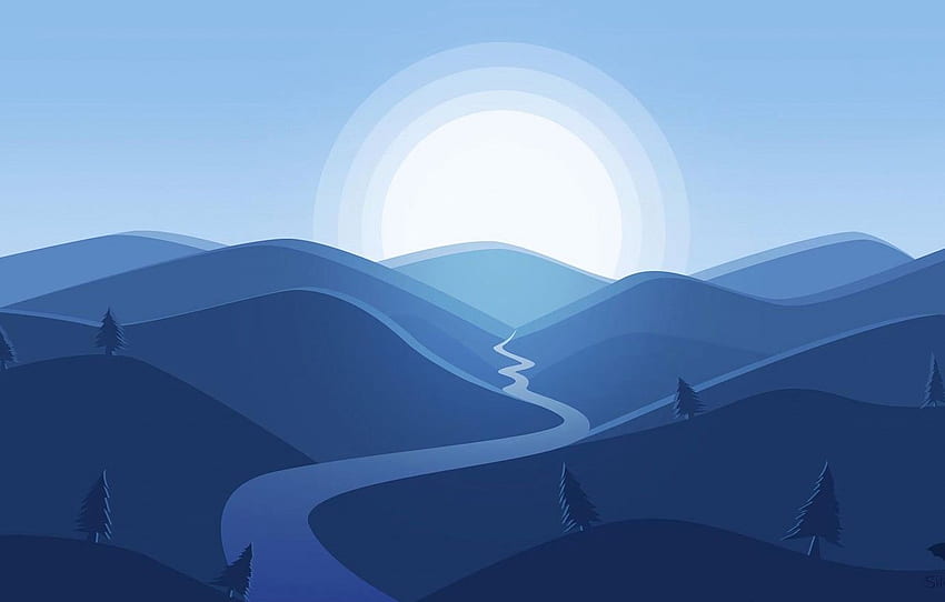 Montañas minimalistas, minimalista de montañas en murciélago, minimalista azul oscuro fondo de pantalla