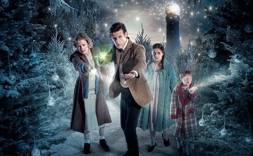 Doctor Who (2005–), winter, craciun, Doctor Who, man, poster, actress, woman, tv series, fantasy, light, christmas, actor HD wallpaper