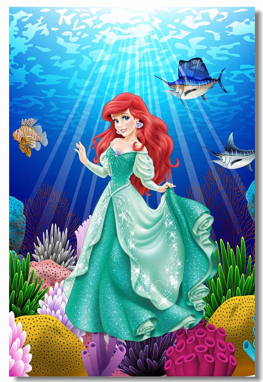 Custom Printing Canvas Mural The Little Mermaid Poster Princess Ariel Wall Stickers Dining Room Home Decoration HD phone wallpaper