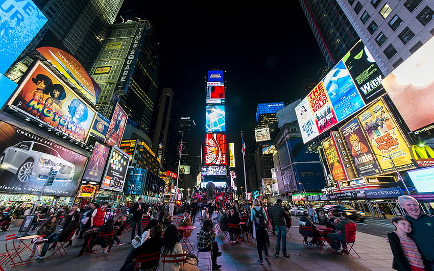 Манхатън, Ню Йорк, САЩ Градски площад Таймс Скуеър, Таймс Скуеър през нощта HD тапет