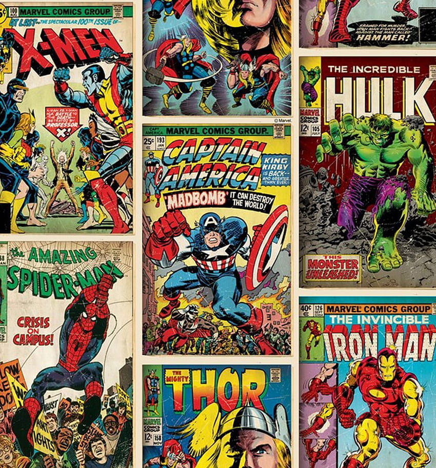 Bohaterowie akcji z komiksów Marvela 52 cm x 10 m od Grahama, Marvel Vintage Tapeta na telefon HD