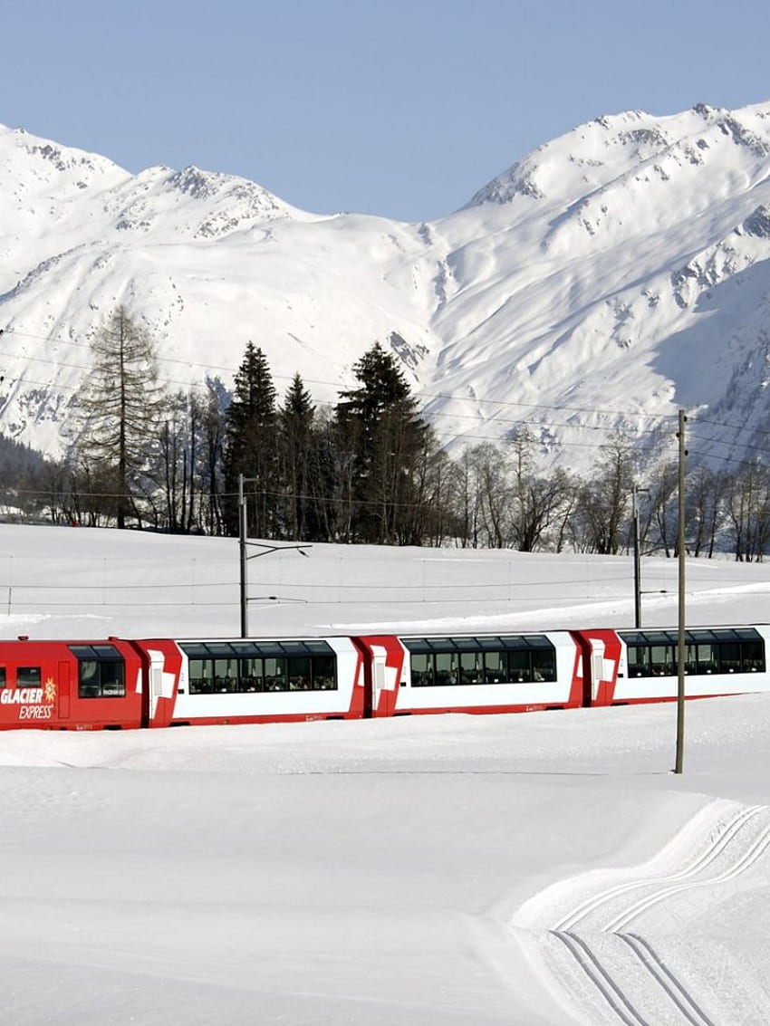 スイスの雪の中の旅客列車と [] 、モバイル & タブレット用。 男性のための列車の国境を探る. ハンティングボーダー、 HD電話の壁紙