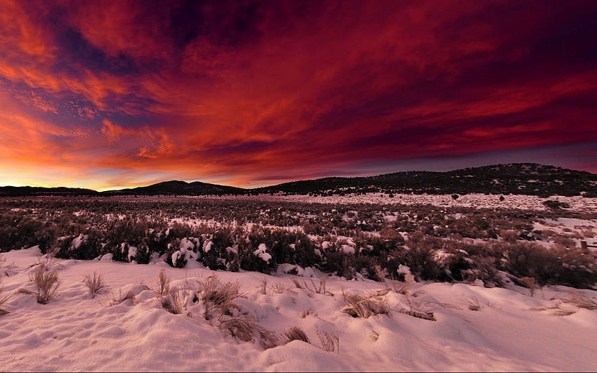 Пейзажи: Зима Небе Облаци Хълмове Пустиня Изгрев Сняг Залез HD тапет