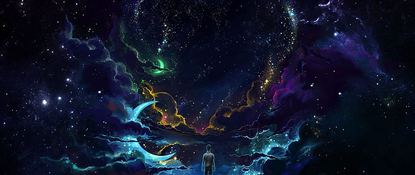 Man And Dog And Neon Space Resolution, 2560 X 1080 Space วอลล์เปเปอร์ HD