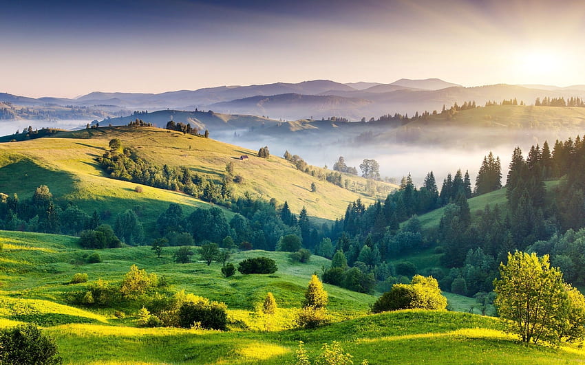 Красив пейзаж на зелени хълмове PIC HD тапет
