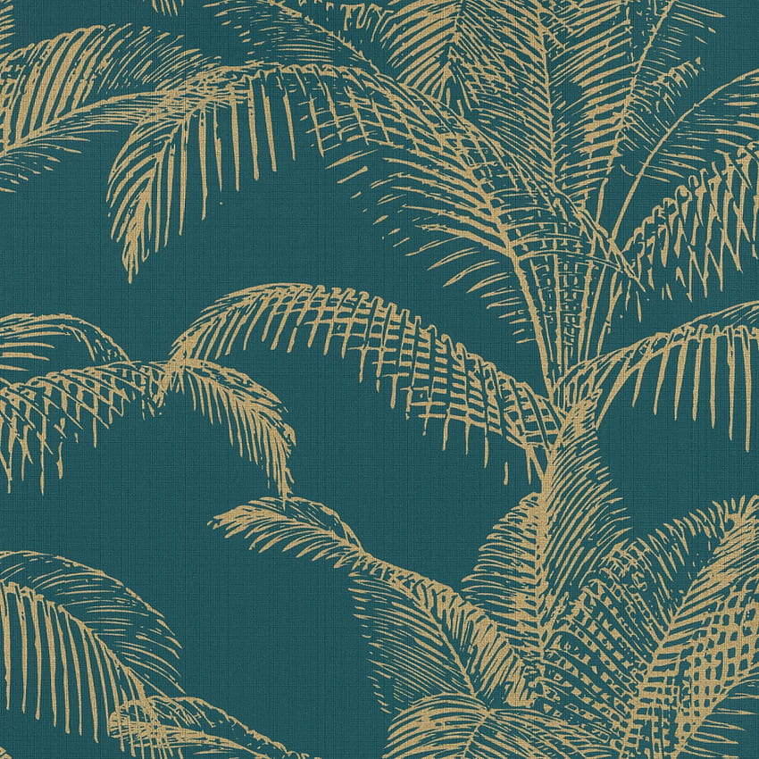 Pandore Palm Leaves Teal / Gold Rasch 406825, Gold Palm Leaf HD phone wallpaper