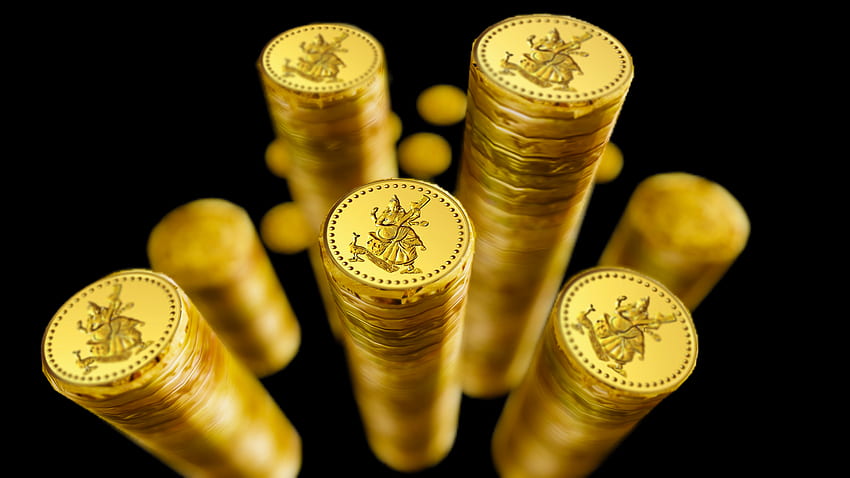 Златни монети с широкоекранни шоколадови златни монети - златни монети -, доларови монети HD тапет