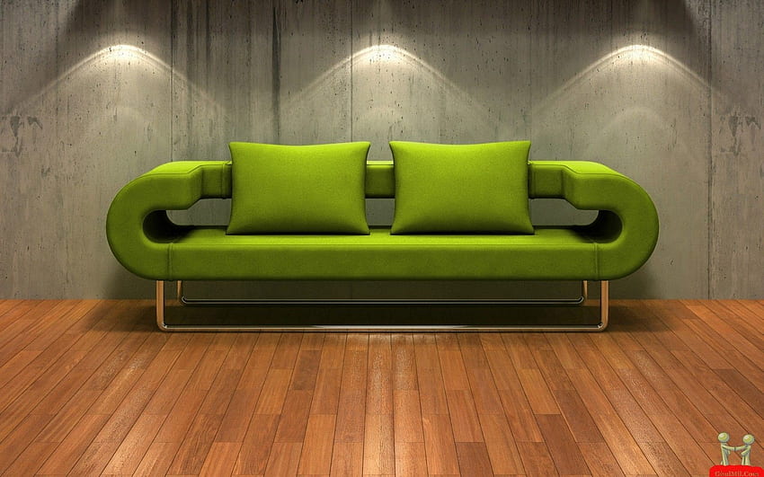 Красив 3D зелен диван. . интериорен дизайн, домашен дизайн хол, диван дизайн, диван HD тапет