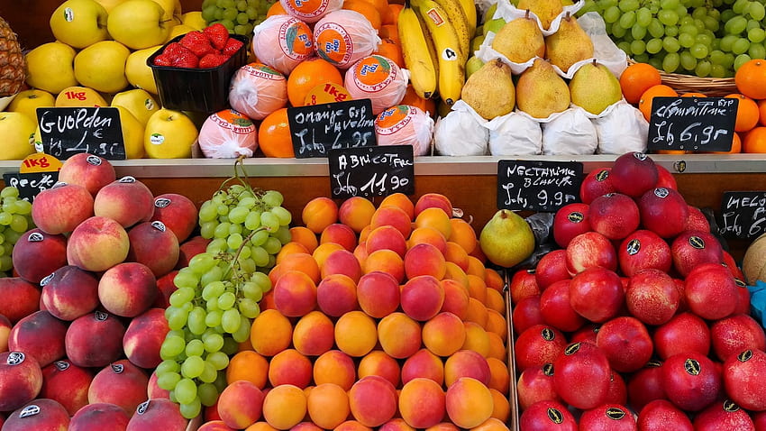 Fruit Encyclopedia, supermarkets, fruit, street markets,, Grocery HD wallpaper