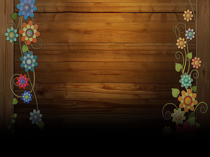 Suelo de madera con de marco de flores para PowerPoint - Plantillas PPT de borde y marco, floral de madera fondo de pantalla